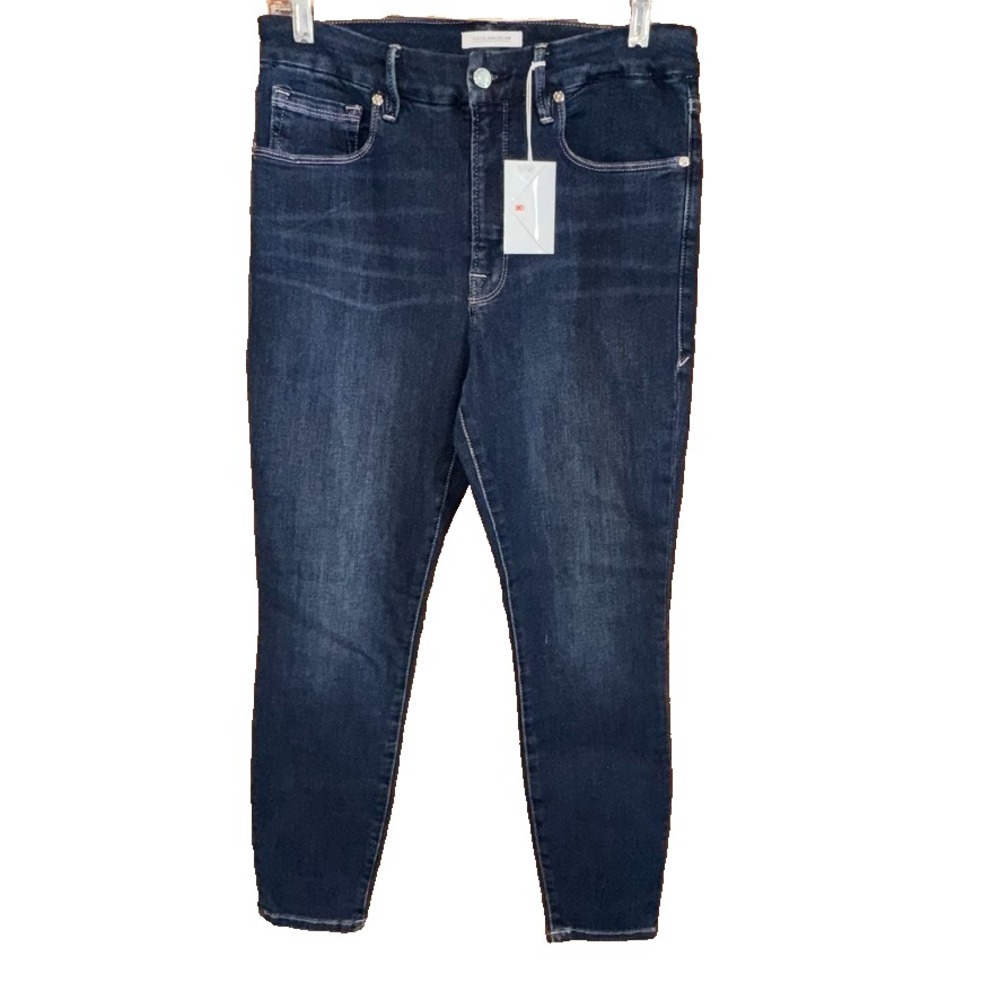 NWT Good American jeans Crop Skinny Dark blue denim Wash size 10/30 premium chic